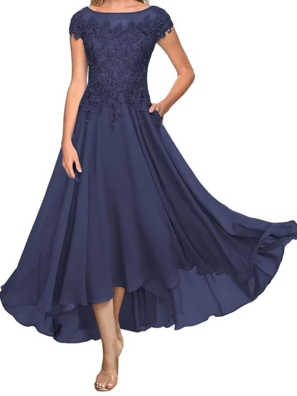 Elegant Navy Lace A-Line Dress Size 18